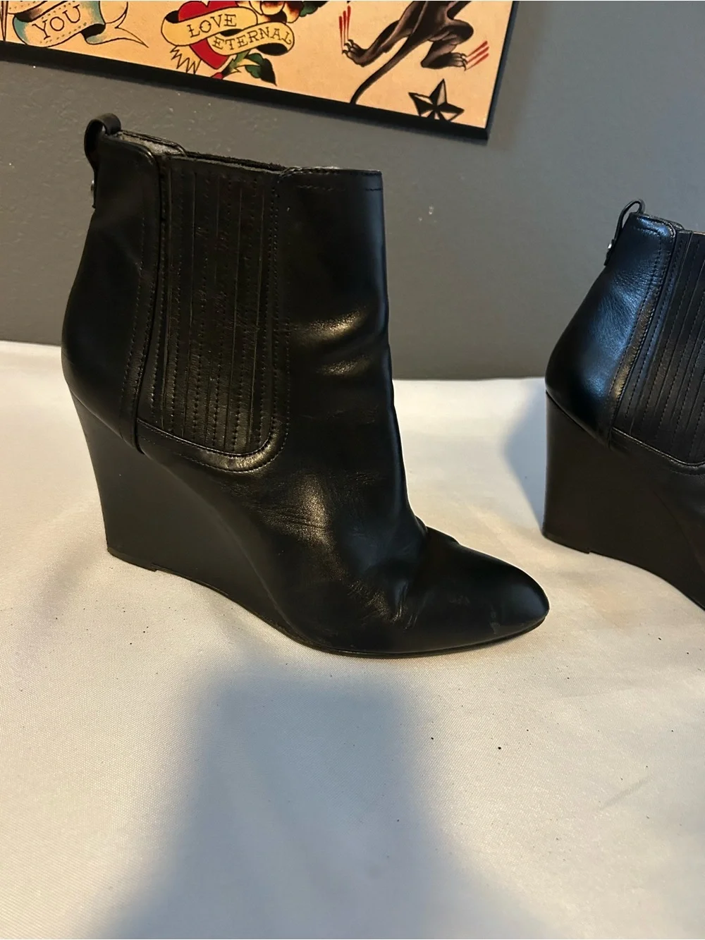 Sam Edelman Black Leather Wedge Ankle Boots